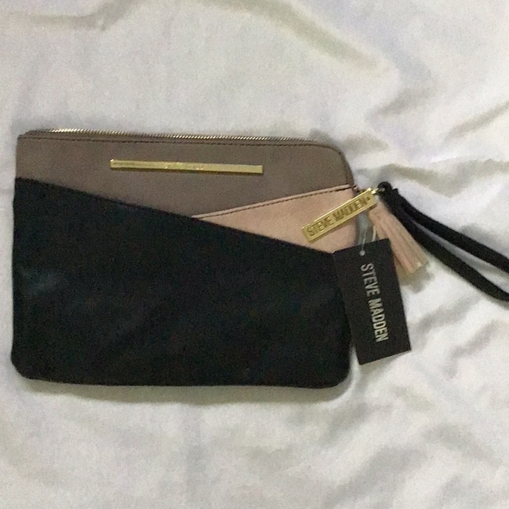 Steve Madden - Top Zip Pouch Clutch Bag 3 Tone - Brand New